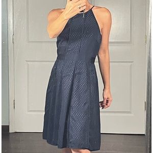 Banana Republic navy polka dot flare skirt dress size Petite 0 NWT